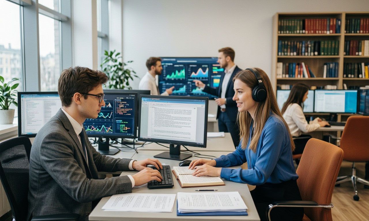 люди работают в бюро научных переводов